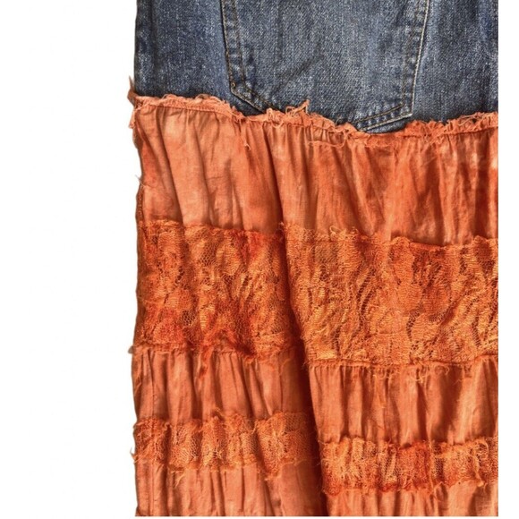 Vtg Bill Blass 100% Cotton Denim and Lace Tiered Fabric Skirt Size 6 - Picture 4 of 8